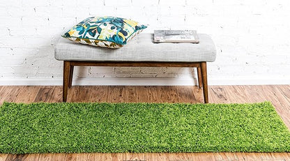 Unique Loom Solid Shag Collection Area Rug (2' 7" x 10' Runner Grass Green)