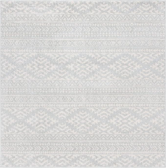 SAFAVIEH Tulum Collection Area Rug - 10' Square, Light Grey & Ivory, Moroccan Boho Tribal Design, Non-Shedding & Easy to Clean, Ideal for Living Room, Bedroom, Dining Space (TUL272F)