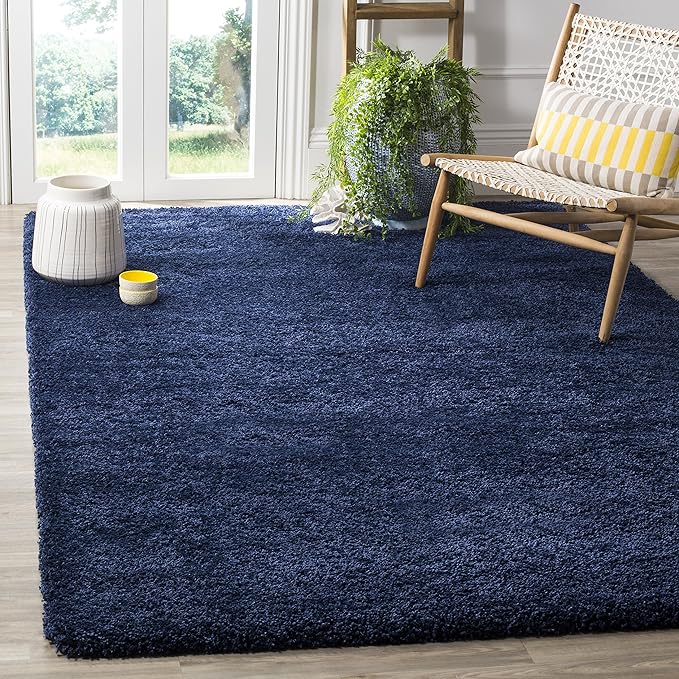 SAFAVIEH Milan Shag Collection Area Rug - 11' Square, Navy, Solid Design, Non-Shedding & Easy Care, 2-inch Thick Ideal for High Traffic Areas in Living Room, Bedroom (SG180-7070)