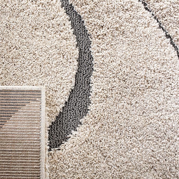 SAFAVIEH Florida Shag Collection X-Large Area Rug - 11' x 15', Cream & Grey, Non-Shedding & Easy Care, 1.2-inch Thick Ideal for High Traffic Areas in Living Room, Bedroom (SG471-1180)