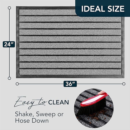 ubdyo Extra Durable Door Mat - Dirt Trapping Outdoor Welcome Mats - Non-Slip Outdoor Indoor Entrance - Low Profile Front Doormat (36" x 24", Bright Grey)