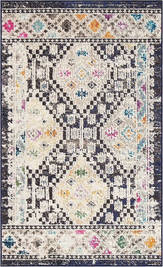 SAFAVIEH Madison Collection Accent Rug - 2'2" x 4', Black & Yellow, Boho Diamond Distressed Design, Non-Shedding & Easy Care, Ideal for High Traffic Areas in Entryway, Living Room, Bedroom (MAD418Z)