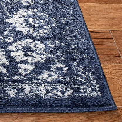 SAFAVIEH Adirondack Collection Area Rug - 4' Square, Navy & Ivory, Distressed Vintage Floral Design, Non-Shedding & Easy to Clean, Ideal for Living Room, Bedroom, Dining Space (ADR109N)