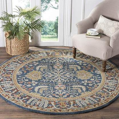 SAFAVIEH Antiquity Collection Area Rug - 4' Round, Dark Blue & Multi, Handmade Traditional Oriental Wool, Ideal for High Traffic Areas in Living Room, Bedroom (AT64B)