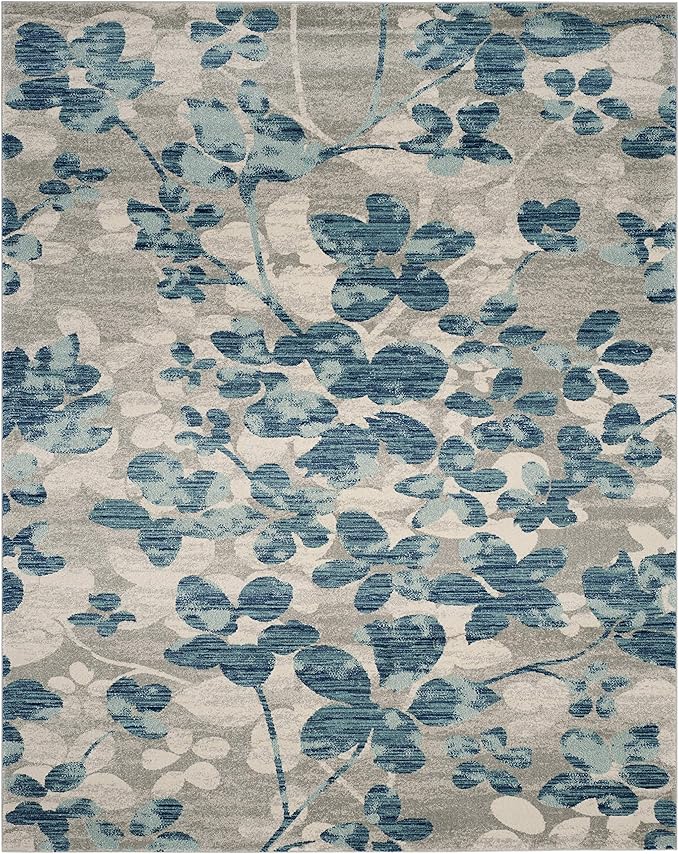 SAFAVIEH Evoke Collection 10' x 14' Grey/Light Blue EVK236J Floral Non-Shedding Living Room Bedroom Dining Home Office Area Rug