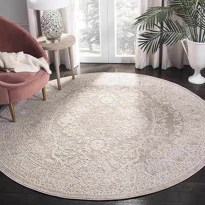 SAFAVIEH Area Rug 3' Round - Reflection Collection - Beige & Cream, Non-Shedding & Easy Cleaning, Ideal for Entryway, Living Room, Bedroom (RFT668A)