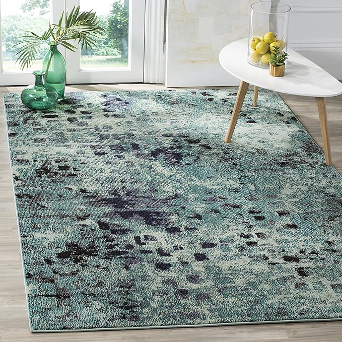 SAFAVIEH Monaco Collection Area Rug - 5'1" x 7'7", Light Blue & Multi, Boho Chic Abstract Watercolor Design, Non-Shedding & Easy Care, Ideal for High Traffic Areas in Living Room, Bedroom (MNC225J)