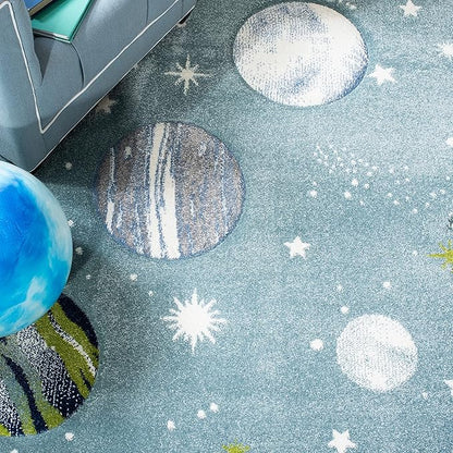 SAFAVIEH Carousel Kids Collection Runner Rug - 2' x 8', Teal & Ivory, Non-Shedding & Easy Care, Ideal for High Traffic Areas for Boys & Girls in Playroom, Nursery, Bedroom (CRK103J)