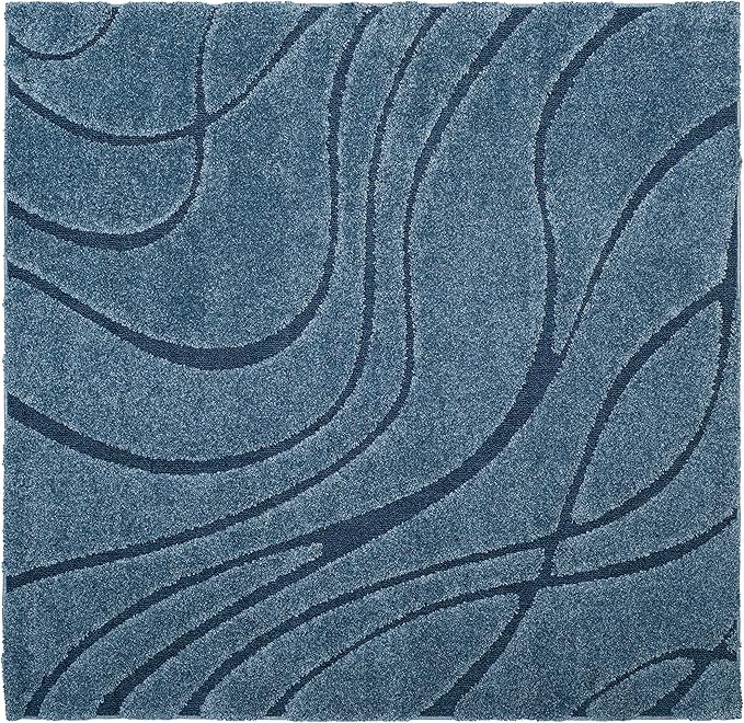 SAFAVIEH Florida Shag Collection Area Rug - 5' Square, Light Blue & Blue, Non-Shedding & Easy Care, 1.2-inch Thick Ideal for High Traffic Areas in Living Room, Bedroom (SG471-6065)