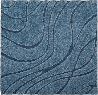 SAFAVIEH Florida Shag Collection Area Rug - 5' Square, Light Blue & Blue, Non-Shedding & Easy Care, 1.2-inch Thick Ideal for High Traffic Areas in Living Room, Bedroom (SG471-6065)