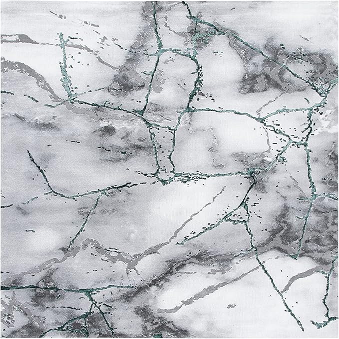 SAFAVIEH Craft Collection Area Rug - 8' Square, Grey & Green, Modern Abstract Design, Non-Shedding & Easy Care, Ideal for High Traffic Areas in Living Room, Bedroom (CFT877Y)