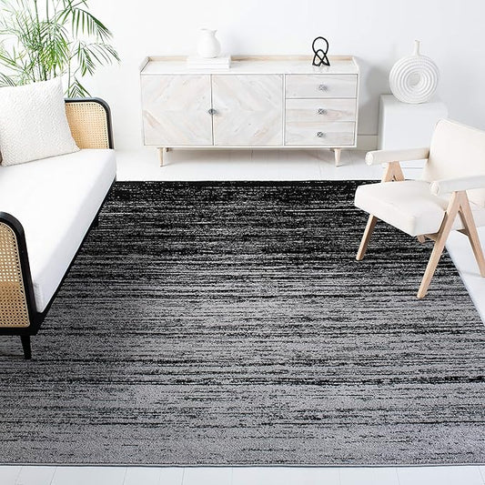 SAFAVIEH Adirondack Collection Area Rug - 10' Square, Silver & Black, Modern Ombre Design, Non Shedding & Easy to Clean, Ideal for Living Room, Bedroom, Office, Dining Space (ADR113A)