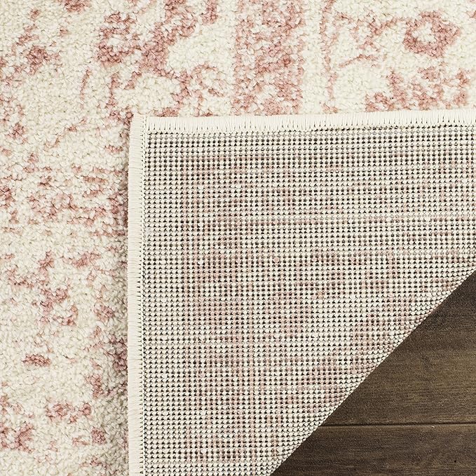 SAFAVIEH Adirondack Collection Area Rug - 8' Square, Ivory & Rose, Distressed Vintage Floral Design, Non-Shedding & Easy to Clean, Ideal for Living Room, Bedroom, Dining Space (ADR109H)
