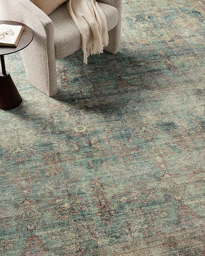 Loloi Magnolia Home by Joanna Gaines Banks Collection BAN-01 Ocean/Spice 2'-6" x 12'-0", .13" Pile Height, Machine Washable, Runner Rug