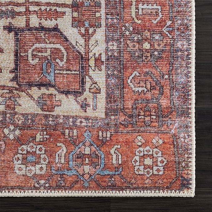 Bloom Rugs Washable 9' x 12' Rug - Red/Orange/Beige Traditional Area Rug for Living Room, Bedroom, Dining Room, and Kitchen - Exact Size: 9' x 12'