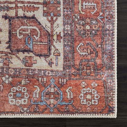 Bloom Rugs Washable 5' x 7' Rug - Red/Orange/Beige Traditional Area Rug for Living Room, Bedroom, Dining Room, and Kitchen - Exact Size: 5' x 7'