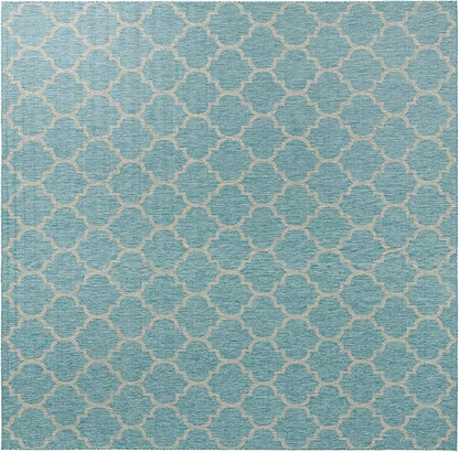 Unique Loom Outdoor Trellis Collection Area Rug - Trellis (Square 13' 0" x 13' 0", Aquamarine/ Gray)