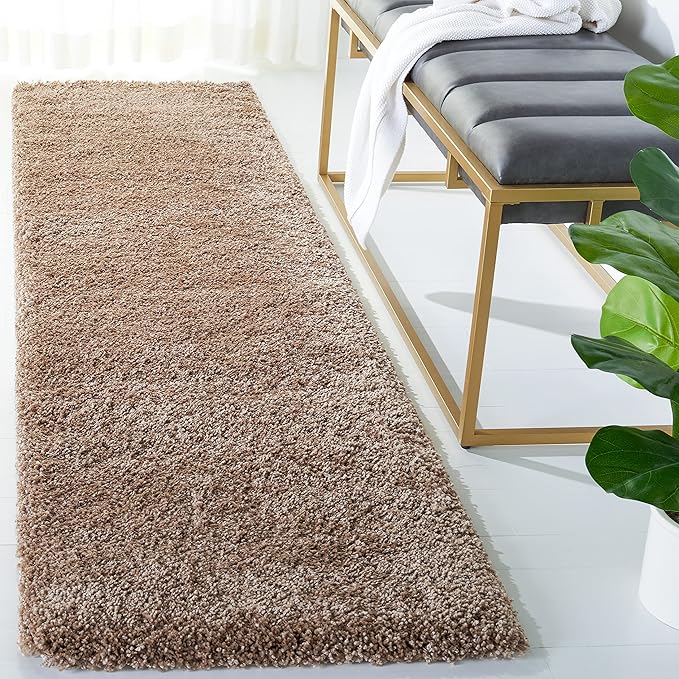 SAFAVIEH Milan Shag Collection Runner Rug - 2' x 6', Dark Beige, Solid Design, Non-Shedding & Easy Care, 2-inch Thick Ideal for High Traffic Areas in Living Room, Bedroom (SG180-1414)
