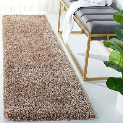 SAFAVIEH Milan Shag Collection Runner Rug - 2' x 20', Dark Beige, Solid Design, Non-Shedding & Easy Care, 2-inch Thick Ideal for High Traffic Areas in Living Room, Bedroom (SG180-1414)