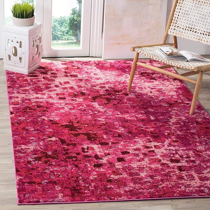SAFAVIEH Monaco Collection Area Rug - 8' x 10', Fuchsia, Boho Chic Abstract Watercolor Design, Non-Shedding & Easy Care, Ideal for High Traffic Areas in Living Room, Bedroom (MNC225F)