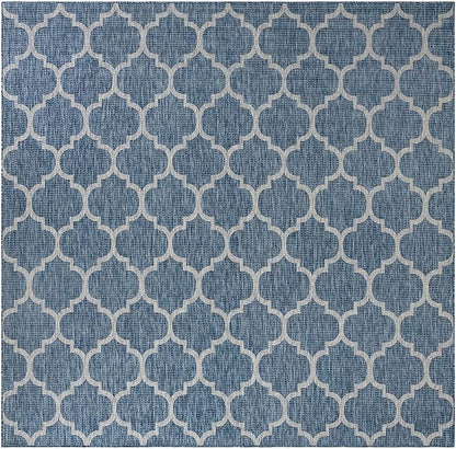 Unique Loom Outdoor Trellis Collection Area Rug (10' Square Navy Blue/Ivory)