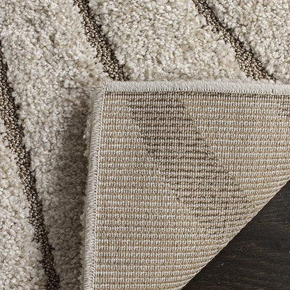 SAFAVIEH Florida Shag Collection Area Rug - 12' Square, Cream & Beige, Striped Design, Plush 1.2-inch Thick, Ideal for High Traffic Areas in Living Room, Bedroom, Dining (SG471-1113-12SQ)