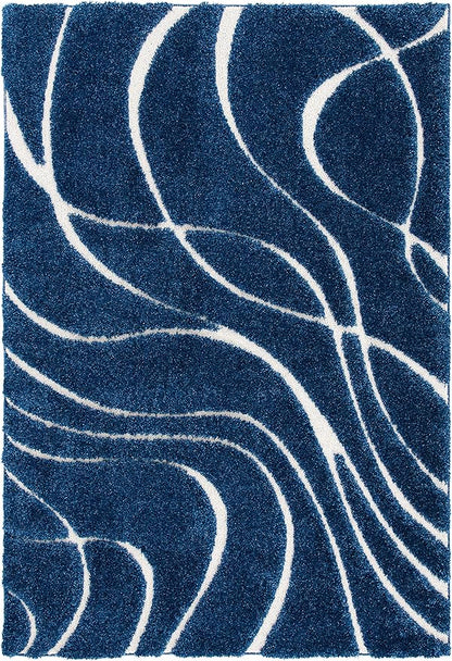 SAFAVIEH Florida Shag Collection Area Rug - 5'3" x 7'6", Navy & Ivory, Non-Shedding & Easy Care, 1.2-inch Thick Ideal for High Traffic Areas in Living Room, Bedroom (SG471-6512)