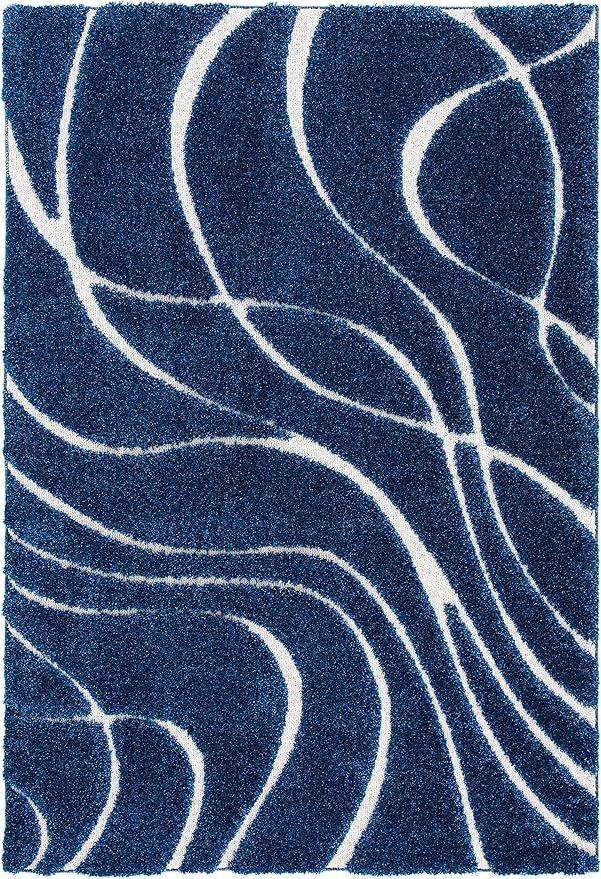 SAFAVIEH Florida Shag Collection Accent Rug - 2'3" x 5', Navy & Ivory, Non-Shedding & Easy Care, 1.2-inch Thick Ideal for High Traffic Areas in Entryway, Living Room, Bedroom (SG471-6512)