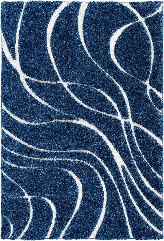 SAFAVIEH Florida Shag Collection Accent Rug - 2'3" x 5', Navy & Ivory, Non-Shedding & Easy Care, 1.2-inch Thick Ideal for High Traffic Areas in Entryway, Living Room, Bedroom (SG471-6512)