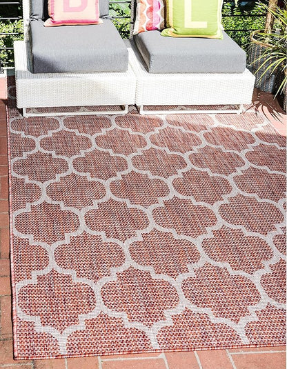 Unique Loom Outdoor Trellis Collection Area Rug (6' 1" x 9' Rectangle, Rust Red/ Ivory)