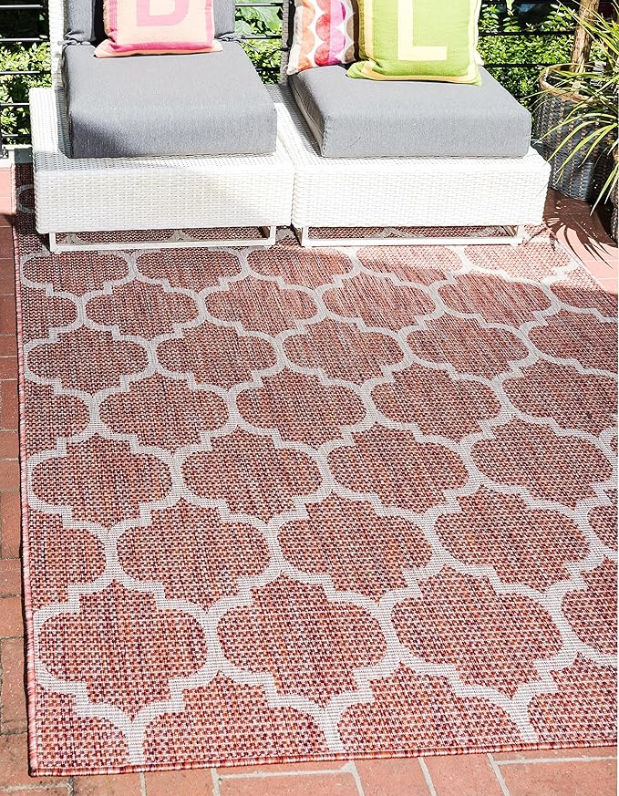 Unique Loom Outdoor Trellis Collection Area Rug (4' 1" x 6' 1" Rectangle, Rust Red/ Ivory)
