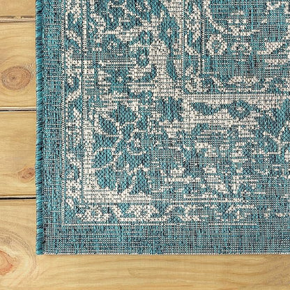 JONATHAN Y Weave Floral Indoor Outdoor Runner Rug 2X10 Teal/Gray, Tela Bohemian Textured for Backyard, Patio, Porch, Easy-Cleaning, High Traffic, Pet-Friendly, Non-Shedding (SMB100C-210)