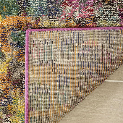 SAFAVIEH Monaco Collection Area Rug - 8'8" Round, Pink & Multi, Boho Chic Abstract Watercolor Design, Non-Shedding & Easy Care, Ideal for High Traffic Areas in Living Room, Bedroom (MNC225D)