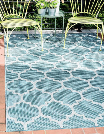 Unique Loom Outdoor Trellis Collection Area Rug (4' 1" x 6' 1" Rectangle, Aquamarine/ Gray)