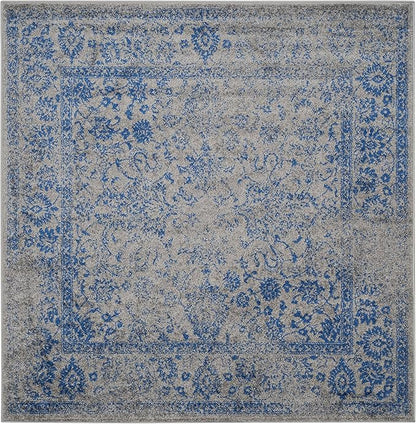 SAFAVIEH Adirondack Collection Area Rug - 4' Square, Grey & Blue, Distressed Vintage Floral Design, Non-Shedding & Easy to Clean, Ideal for Living Room, Bedroom, Dining Space (ADR109A)