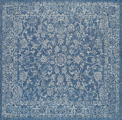 JONATHAN Y Weave Floral Indoor Outdoor Square Area Rug 9X9 Navy/Gray, Tela Bohemian Textured for Backyard, Patio, Porch, Easy-Cleaning, High Traffic, Pet-Friendly, Non-Shedding (SMB100B-9SQ)