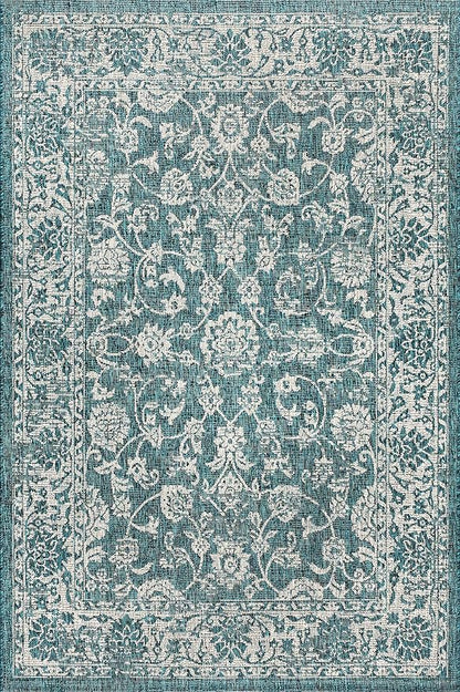 JONATHAN Y Weave Floral Indoor Outdoor Area Rug 3X5 Teal/Gray, Tela Bohemian Textured for Backyard, Patio, Porch, Easy-Cleaning, High Traffic, Pet-Friendly, Non-Shedding (SMB100C-3)
