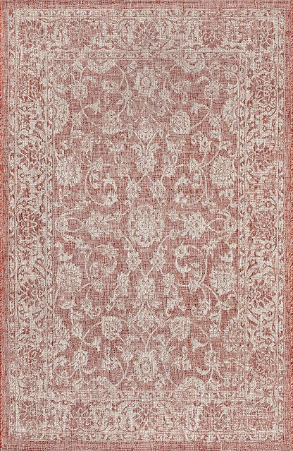 JONATHAN Y Weave Floral Indoor Outdoor Area Rug 6X9 Red/Taupe, Tela Bohemian Textured for Backyard, Patio, Porch, Easy-Cleaning, High Traffic, Pet-Friendly, Non-Shedding (SMB100A-6)