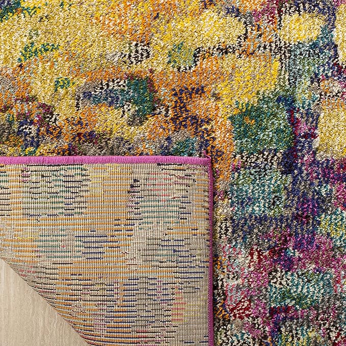 SAFAVIEH Monaco Collection Area Rug - 3' Square, Pink & Multi, Boho Chic Abstract Watercolor Design, Non-Shedding & Easy Care, Ideal for High Traffic Areas in Living Room, Bedroom (MNC225D)