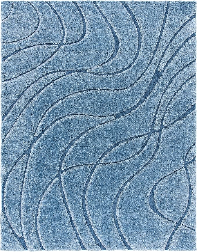 SAFAVIEH Florida Shag Collection Area Rug - 8'6" x 12', Light Blue & Blue, Non-Shedding & Easy Care, 1.2-inch Thick Ideal for High Traffic Areas in Living Room, Bedroom (SG471-6065)