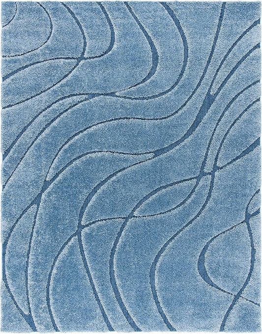SAFAVIEH Florida Shag Collection Area Rug - 8' x 10', Light Blue & Blue, Non-Shedding & Easy Care, 1.2-inch Thick Ideal for High Traffic Areas in Living Room, Bedroom (SG471-6065)