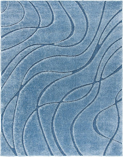 SAFAVIEH Florida Shag Collection X-Large Area Rug - 11' x 15', Light Blue & Blue, Non-Shedding & Easy Care, 1.2-inch Thick Ideal for High Traffic Areas in Living Room, Bedroom (SG471-6065)