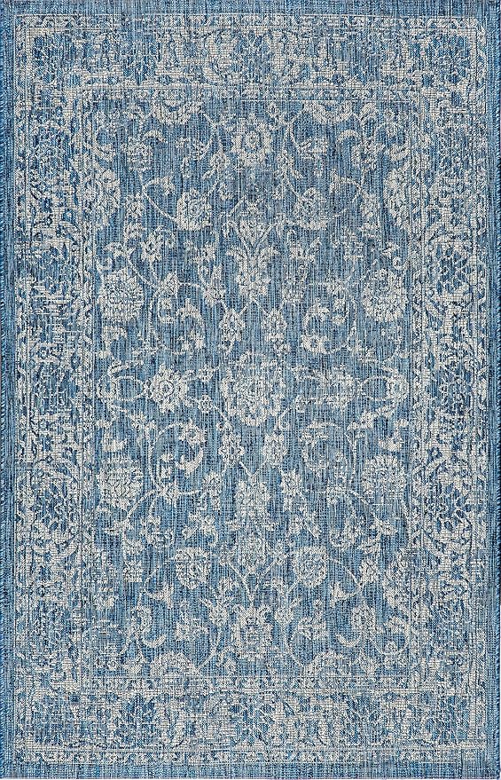 JONATHAN Y Weave Floral Indoor Outdoor Area Rug 10X14 Navy/Gray, Tela Bohemian Textured for Backyard, Patio, Porch, Easy-Cleaning, High Traffic, Pet-Friendly, Non-Shedding (SMB100B-14)
