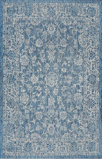 JONATHAN Y Weave Floral Indoor Outdoor Area Rug 3X5 Navy/Gray, Tela Bohemian Textured for Backyard, Patio, Porch, Easy-Cleaning, High Traffic, Pet-Friendly, Non-Shedding (SMB100B-3)