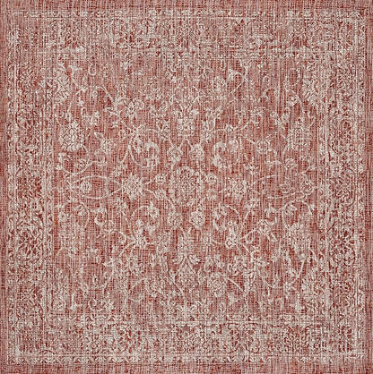 JONATHAN Y Weave Floral Indoor Outdoor Square Area Rug 8X8 Red/Taupe, Tela Bohemian Textured for Backyard, Patio, Porch, Easy-Cleaning, High Traffic, Pet-Friendly, Non-Shedding (SMB100A-8SQ)