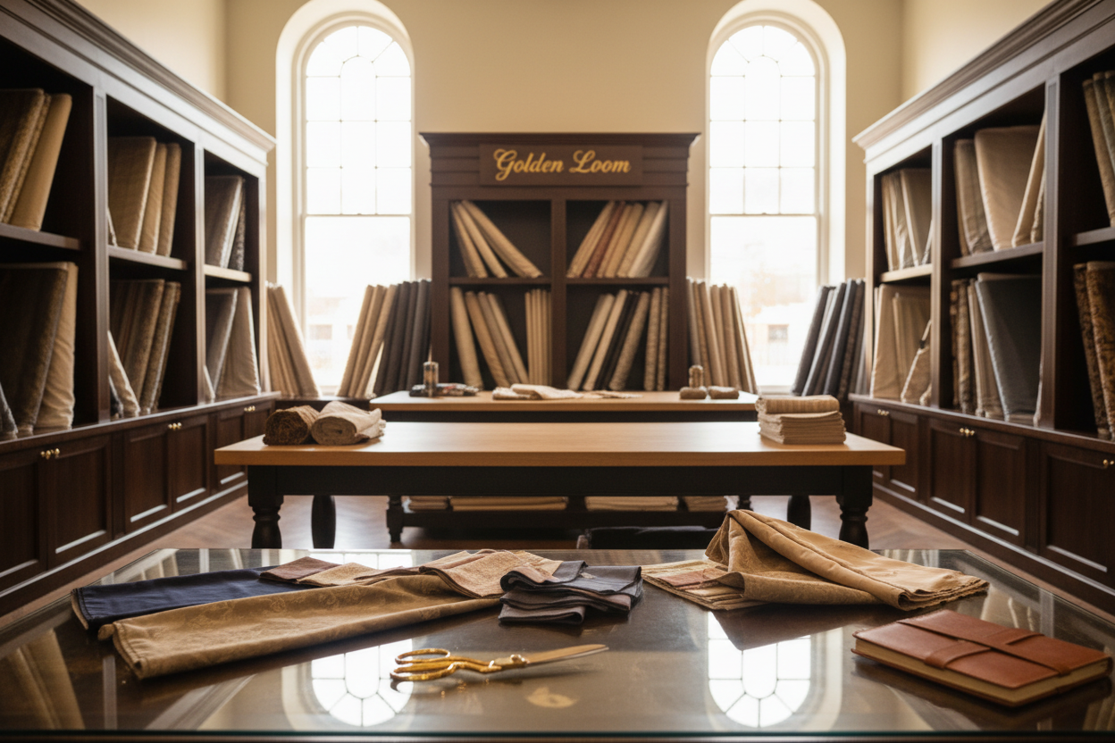  At Golden Loom Fabric Shop, we are passionate about delivering high-quality fabrics that inspire creativity, support innovation, and drive success. Founded on the principles of craftsmanship, integrity, and excellence, Golden Loom has grown into a trusted fabric supplier for designers, manufacturers, and businesses across the United States and beyond. (make it real photo)
