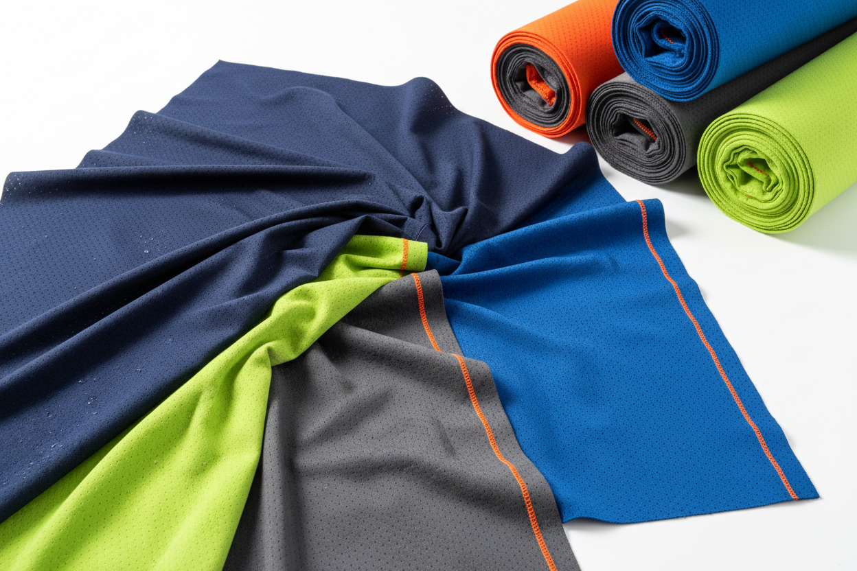 Performance & Technical Fabrics

Our performance fabrics are engineered for functionality, comfort, and modern lifestyles.

Features:

Moisture-wicking

UV protection

Anti-bacterial treatment

Stretch and recovery

Best For: Sportswear, activewear, outdoor clothing, and uniforms. (make it real photo)