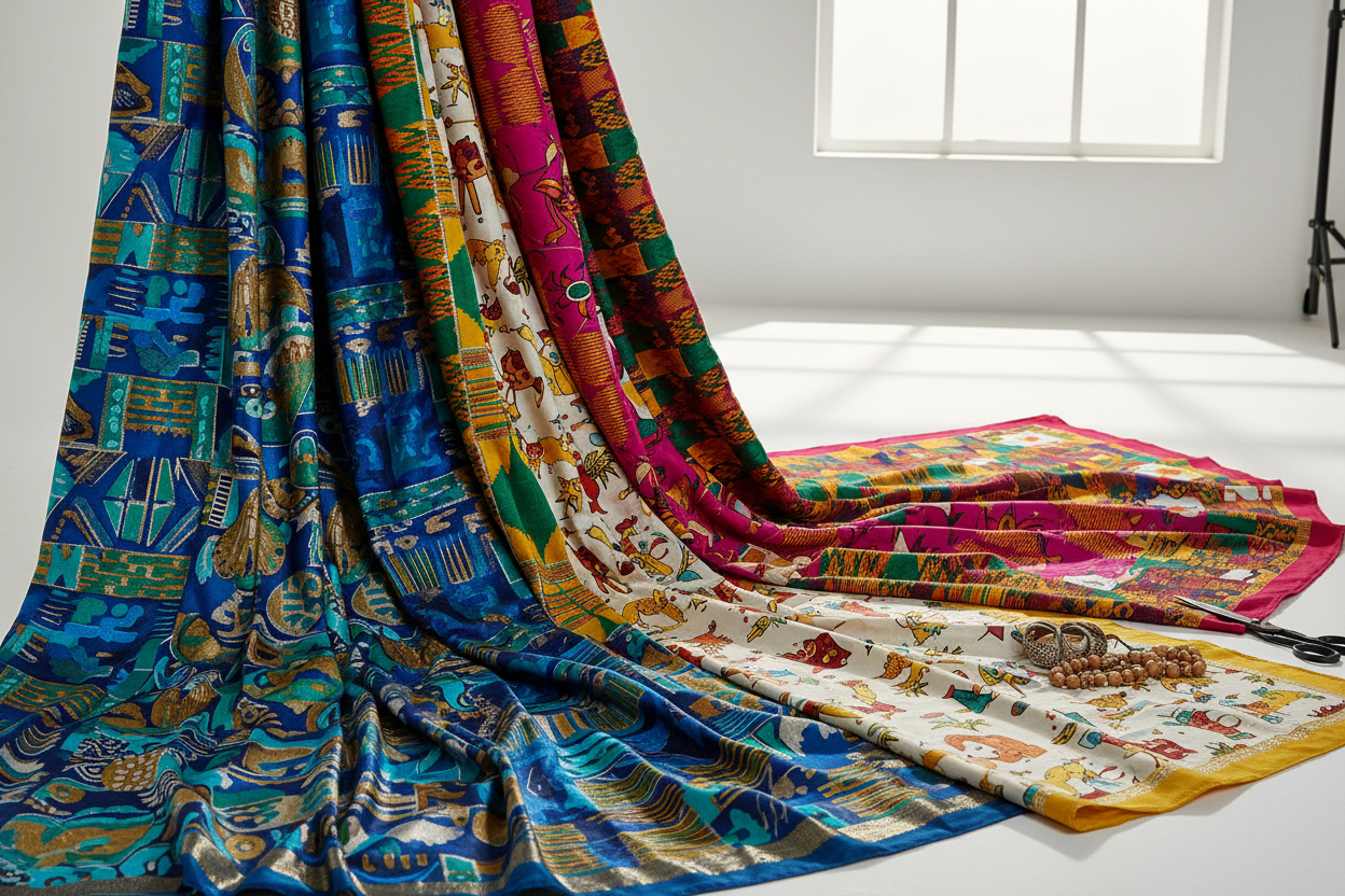 Printed & Patterned Fabrics

We offer a wide range of modern, traditional, and custom-printed fabrics.

Features:

High-definition printing

Colorfast dyes

Custom design support

Smooth finishing

Best For: Fashion apparel, ethnic wear, children’s clothing, and accessories. (make it real photo)